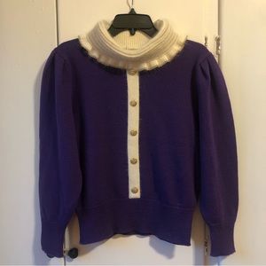 80s vintage purple turtleneck sweater with gold accent buttons